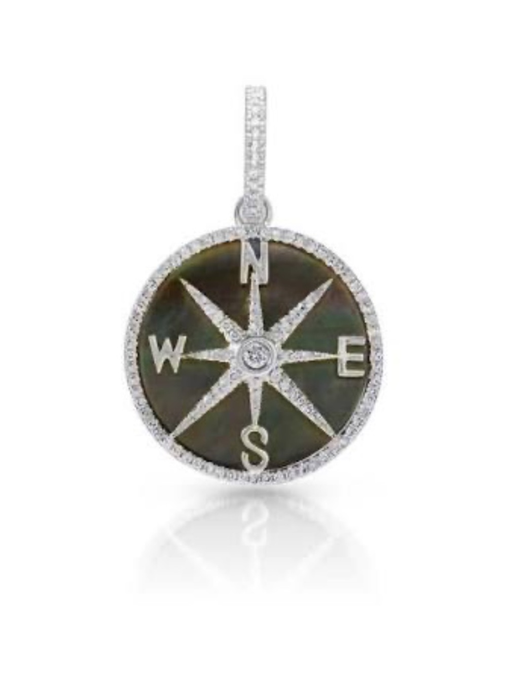 Anne Sisteron 14K White Gold Black Mother Of Pearl Diamond Compass Charm Pendant